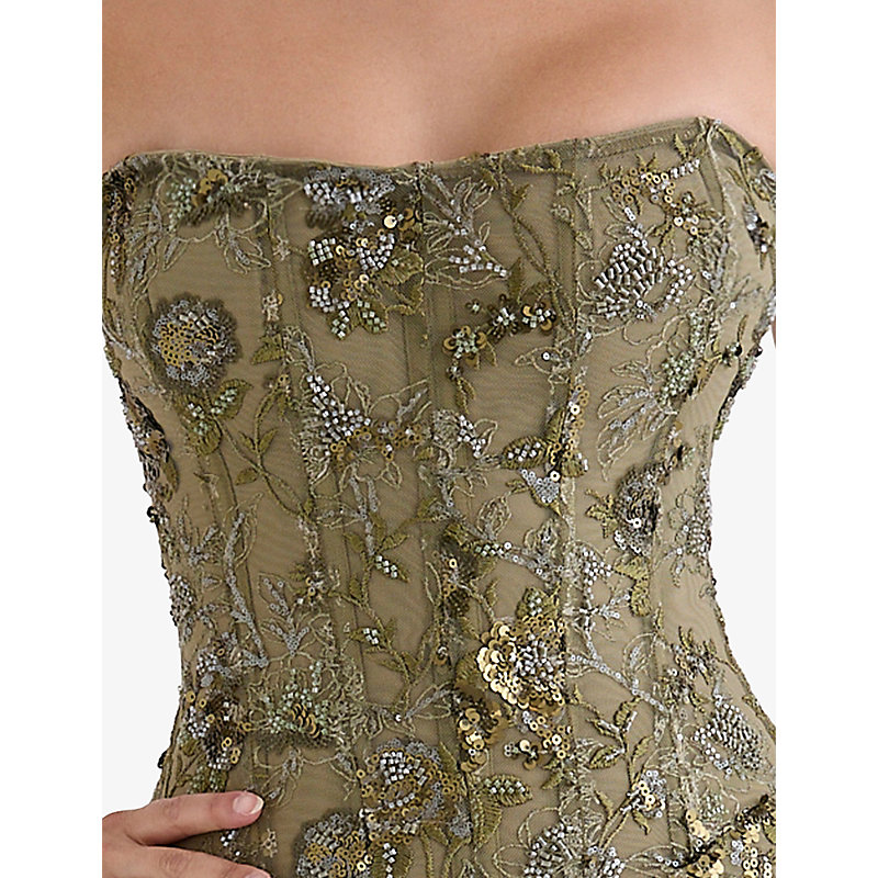 Womens Serelise Hand-Beaded Strapless Woven Maxi Dress