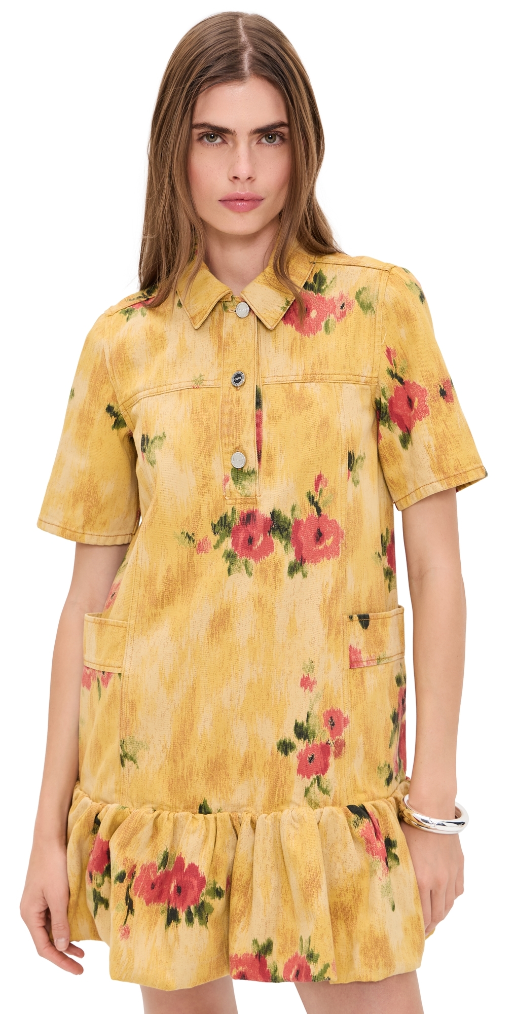 Print Peplum Mini Dress Vibrant Yellow