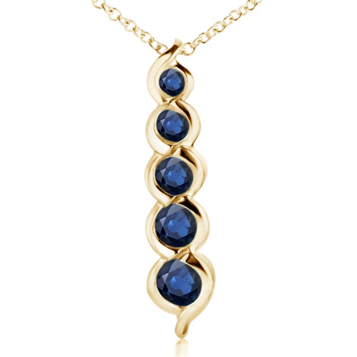 Angara 0.66 Carat Five Stone Round Blue Sapphire Journey Pendant in 18K Yellow Gold