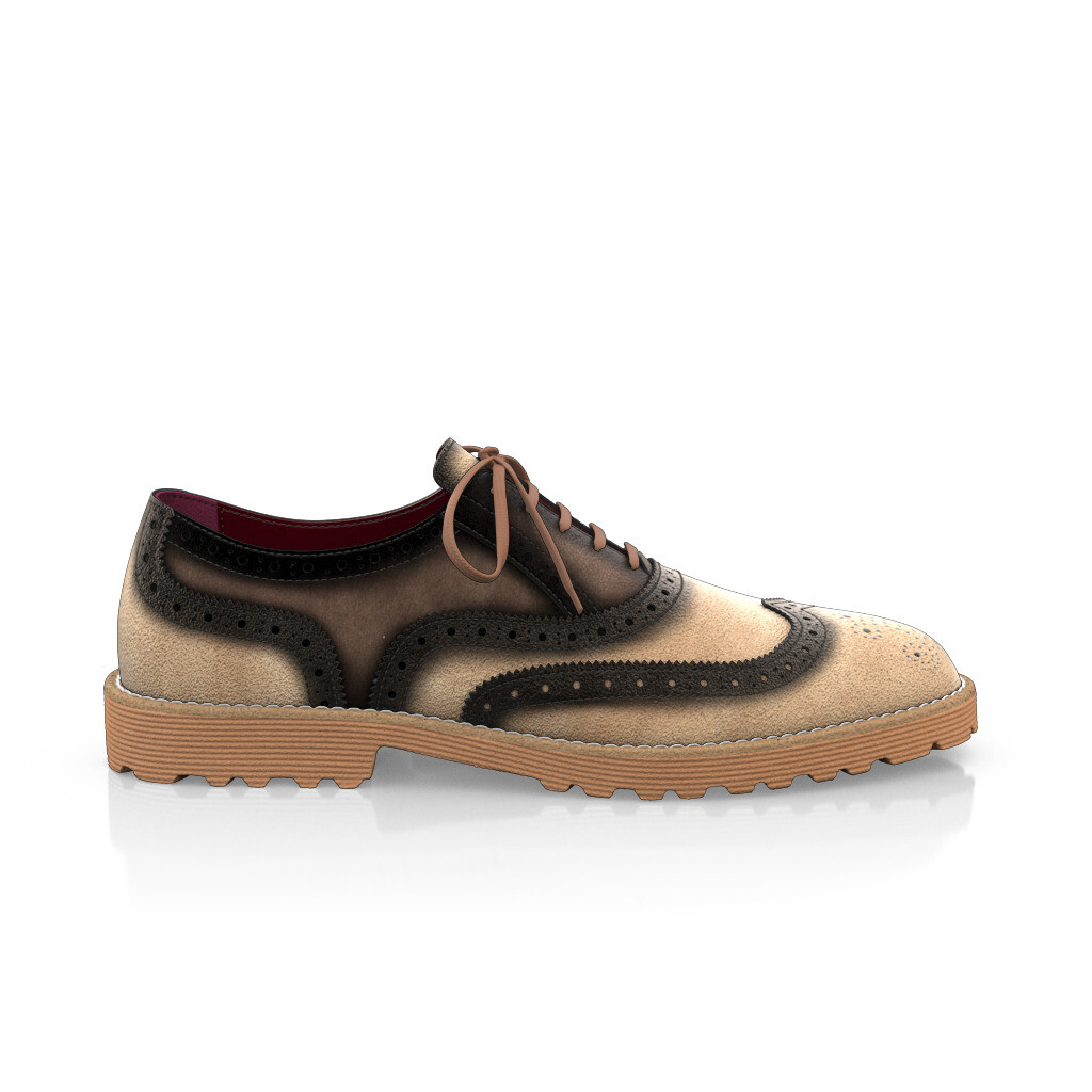 Custom Men's Luxury Oxford Dress Sneakers Handmade in Italy - Beige Suede - Brogues - GIROTTI