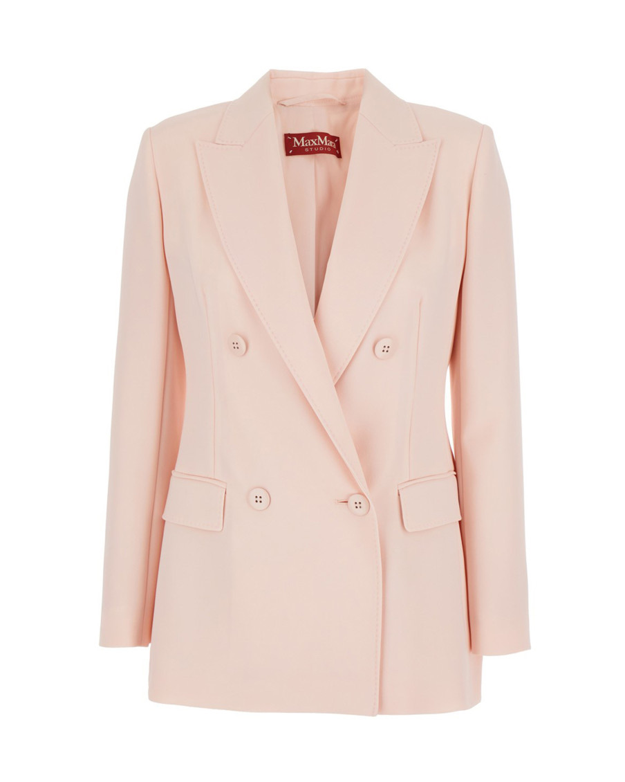 Pink Solid Peaked Lapel Blazer