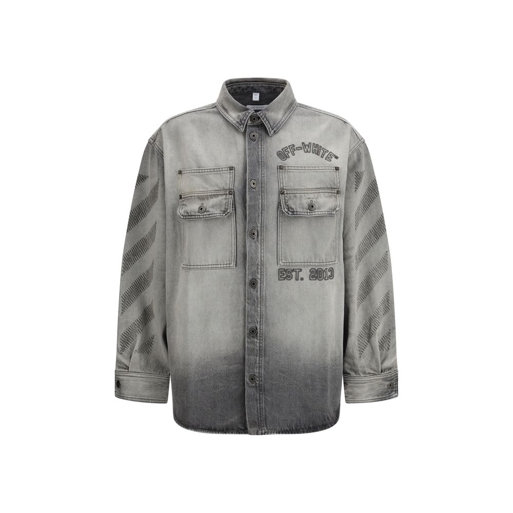 Embroidered Denim Overshirt — Gray