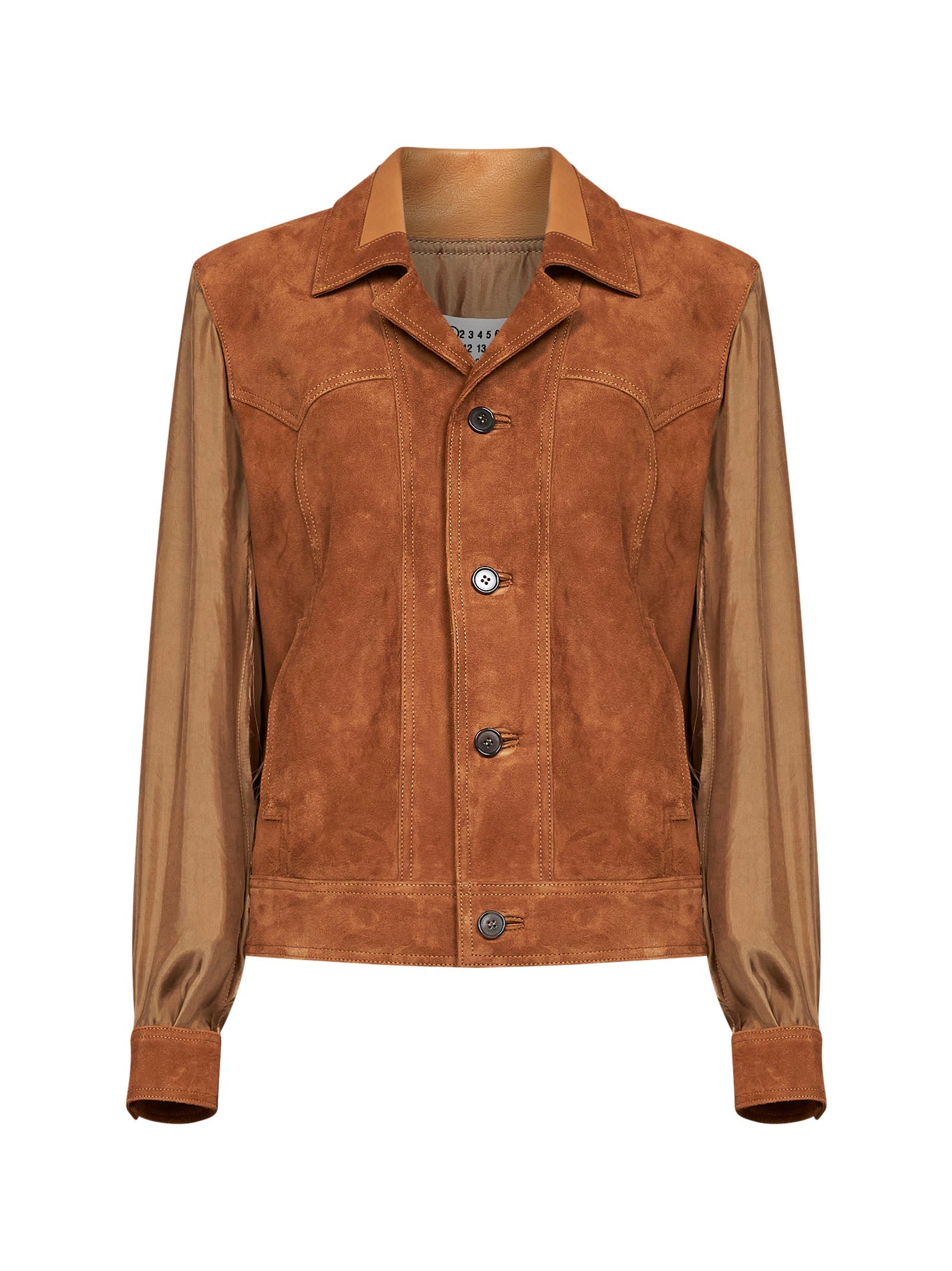 Suede and Lining-Effect Fabric Jacket — Brown