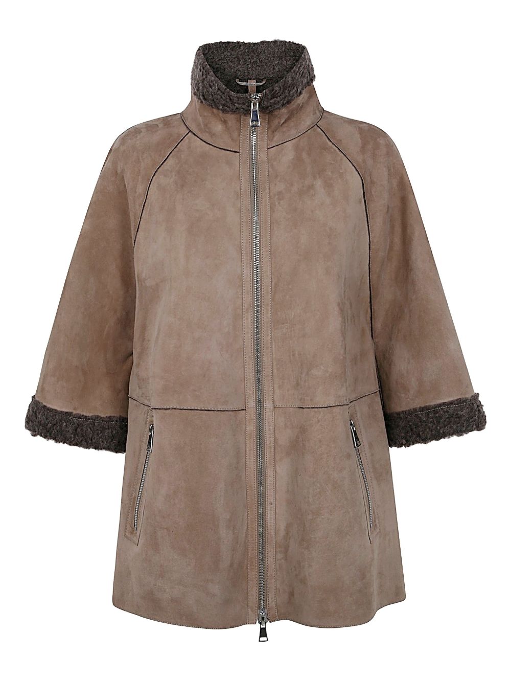 Suede zip-up jacket - Brown