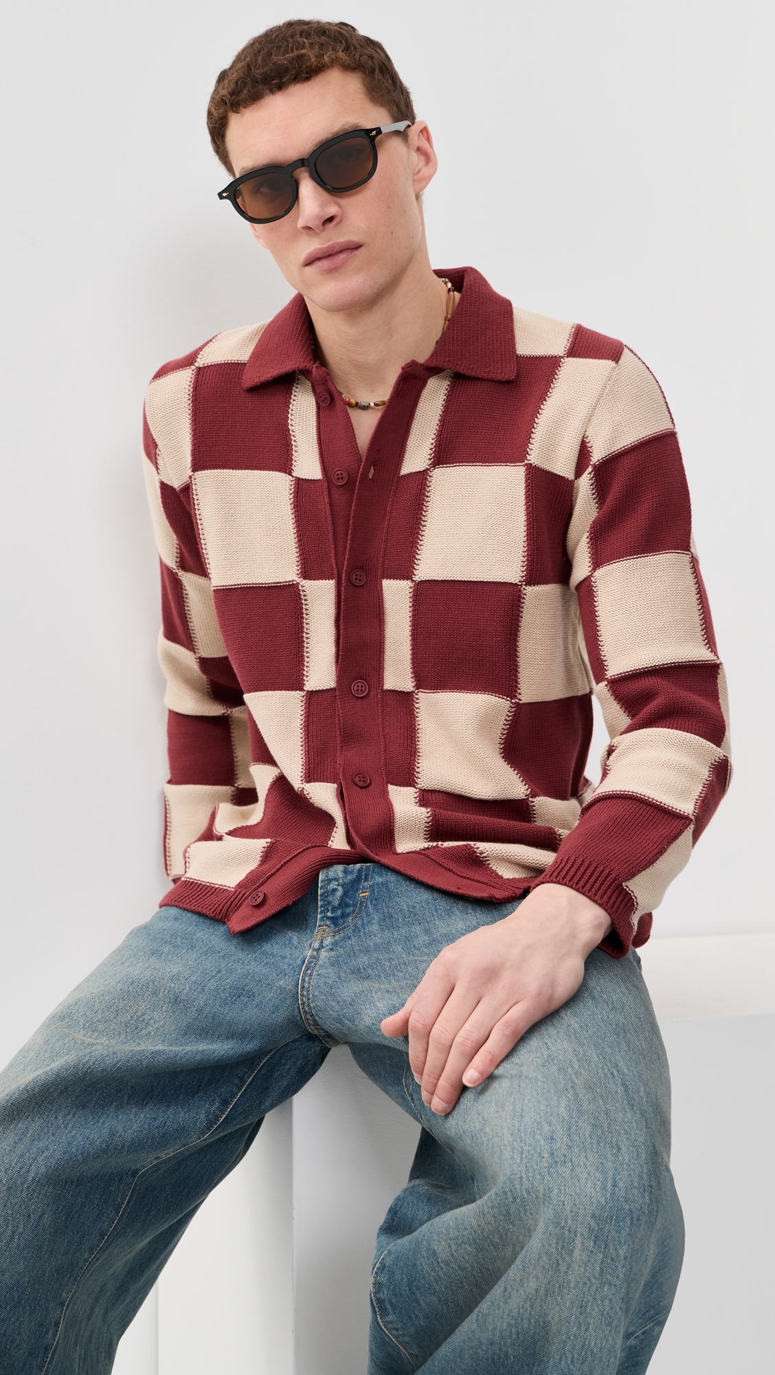 Square Patchwork Sweater Red/Sand