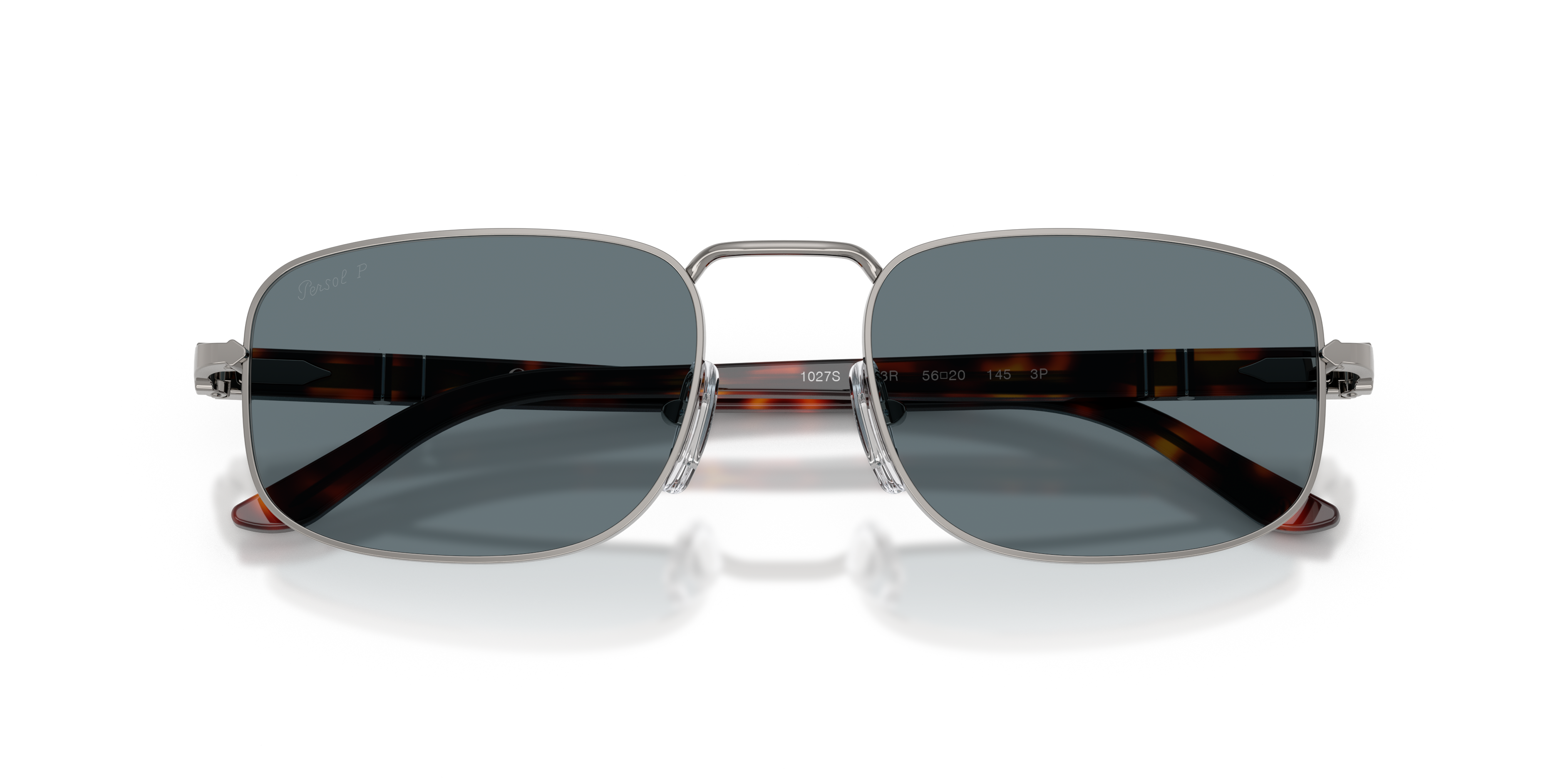 Persol Unisex Persol PO1027S 513/3R Sunglasses Metal Grey Blue Pillow Polarized