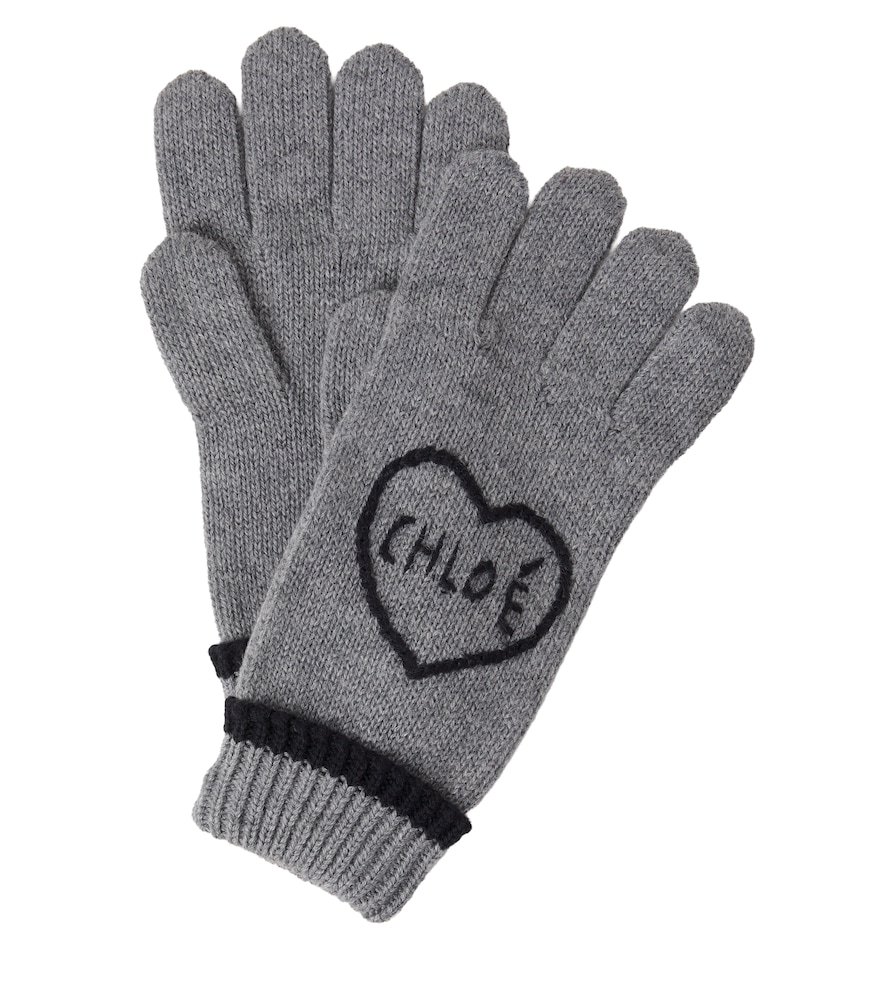 Chloé Kids Logo embroidered cotton and wool gloves