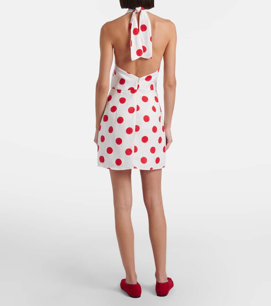 Veneta polka-dot halterneck linen minidress