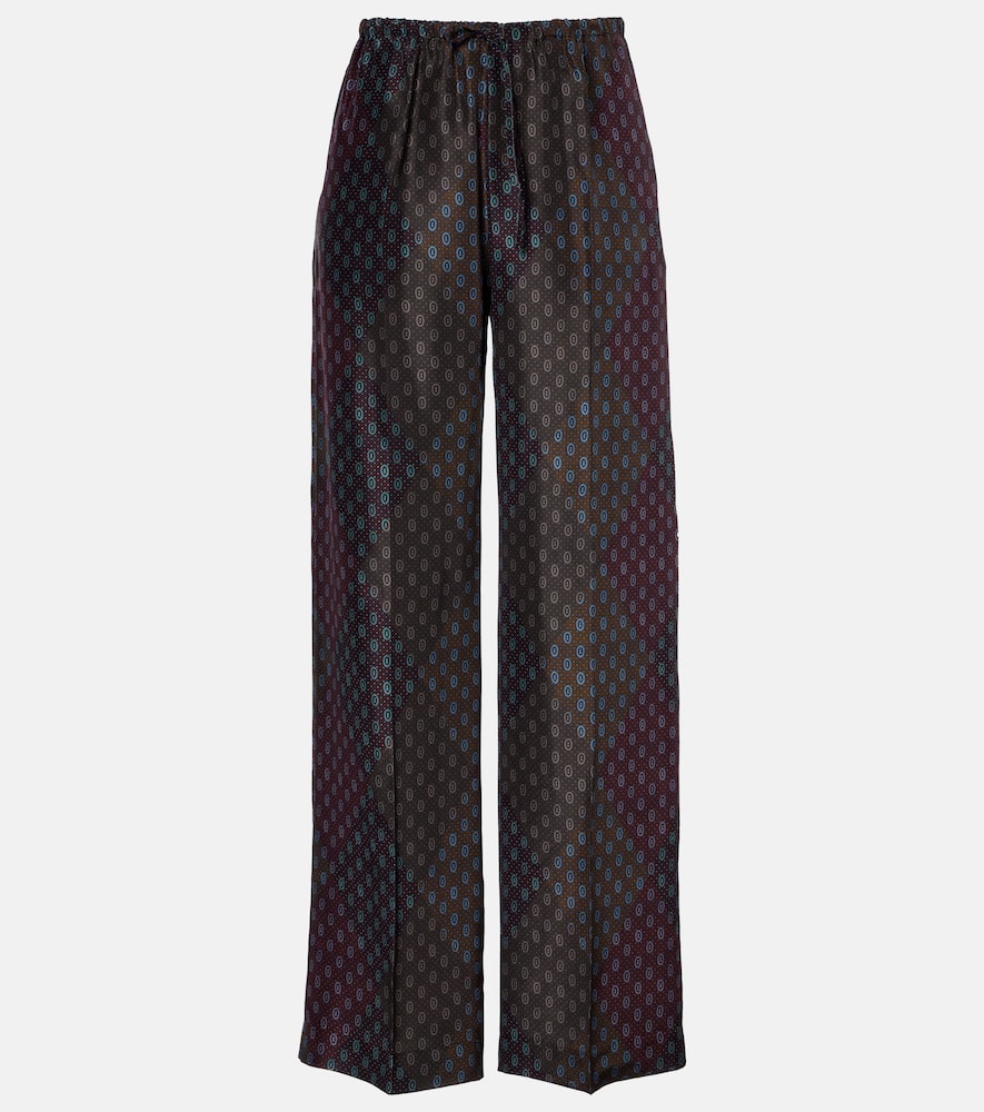 Printed silk satin straight pants