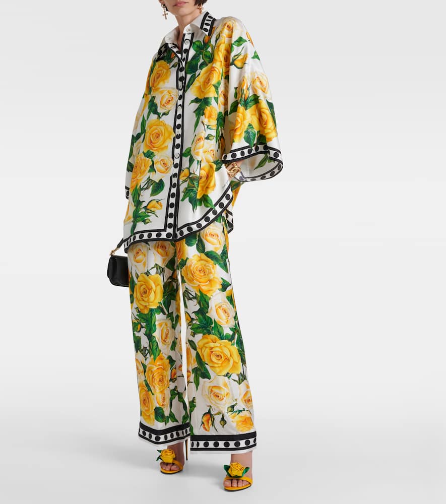 Oversized floral silk shirt