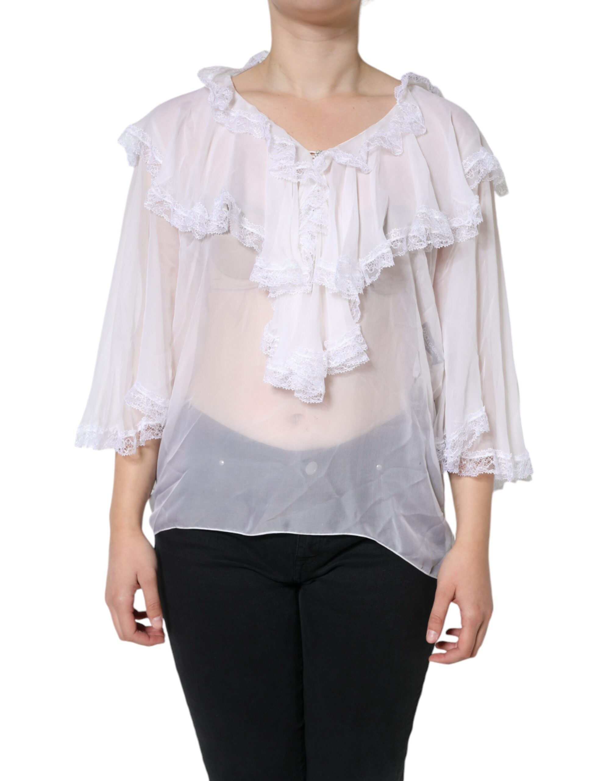 Lace Ruffle Blouse — White