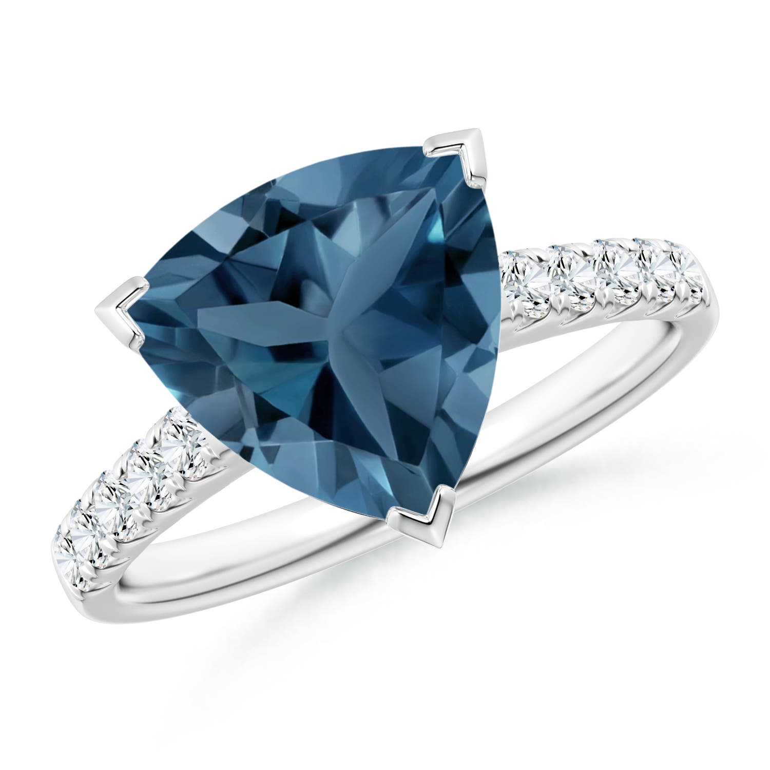 Angara 3.8 Carats V-Prong Set Trillion London Blue Topaz Ring with Diamonds in Platinum