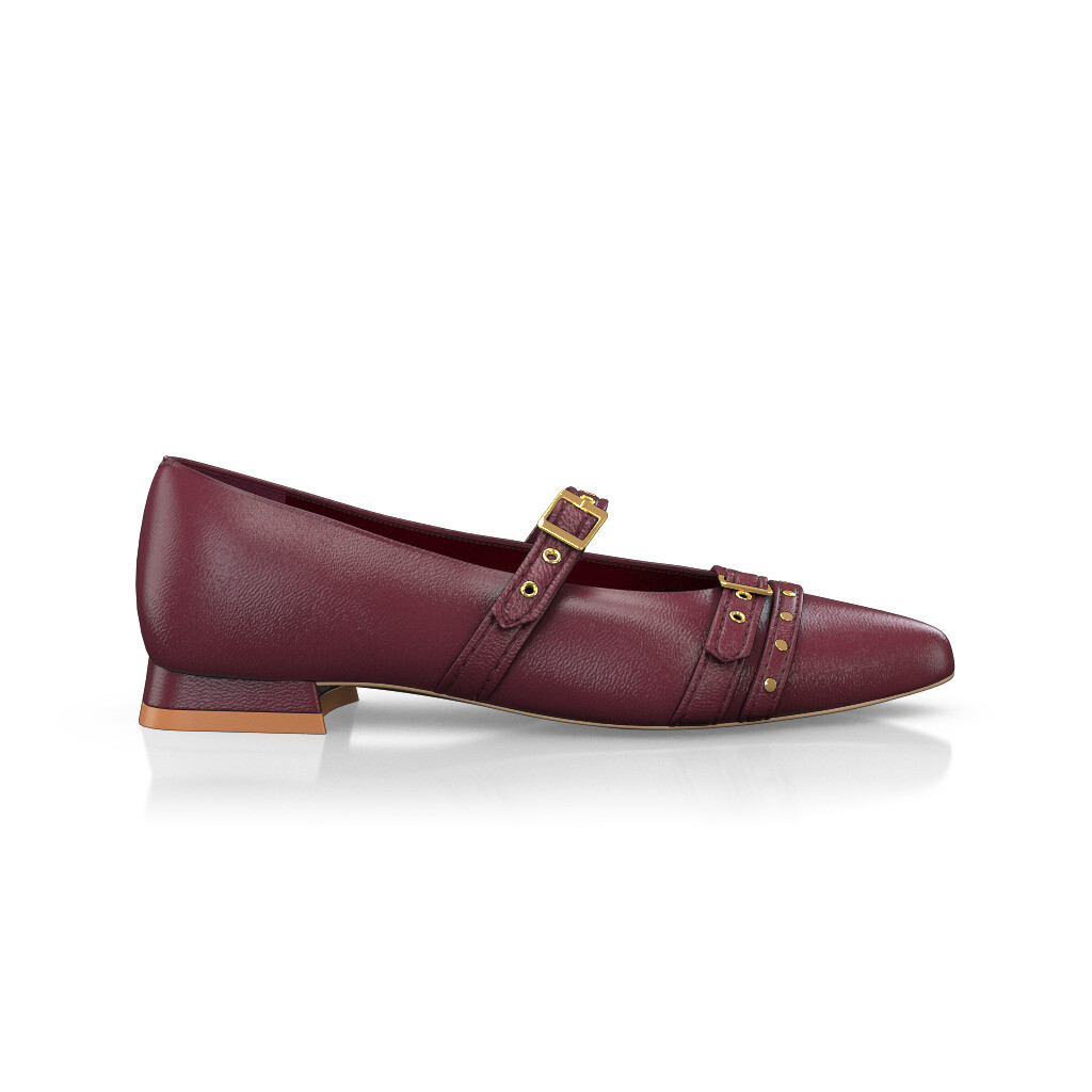 Ballerines pointues Chaussures plates Femme Faites main en Italie en Cuir Bordeaux Rouge - Sur Mesure, Petit, Boucles, Boucle - GIROTTI