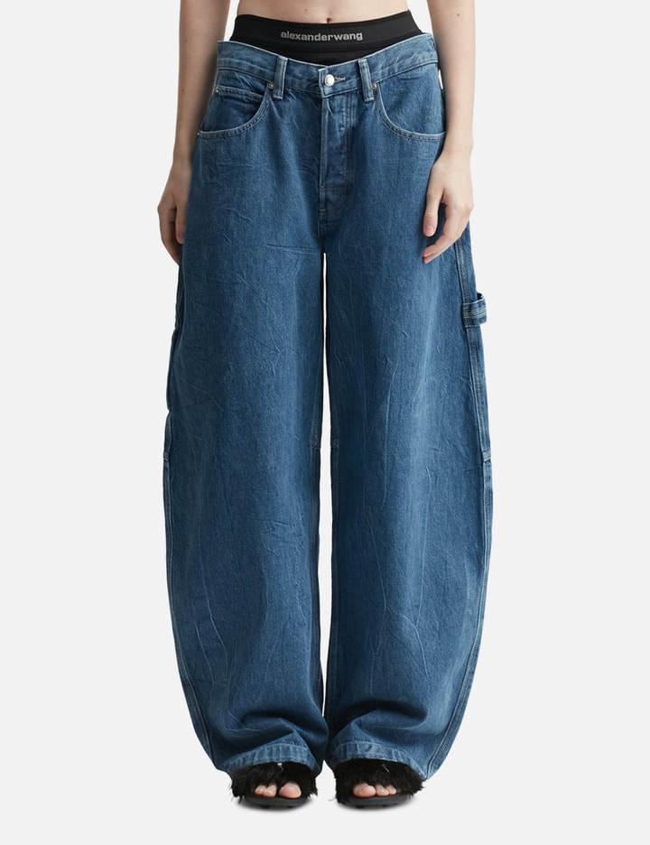 Prestyled Mid Rise Oversized Jean with Logo Elastic