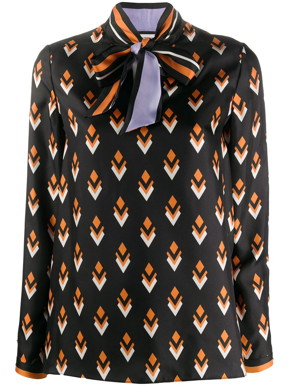 Pussy-bow diamond-print silk top - Black
