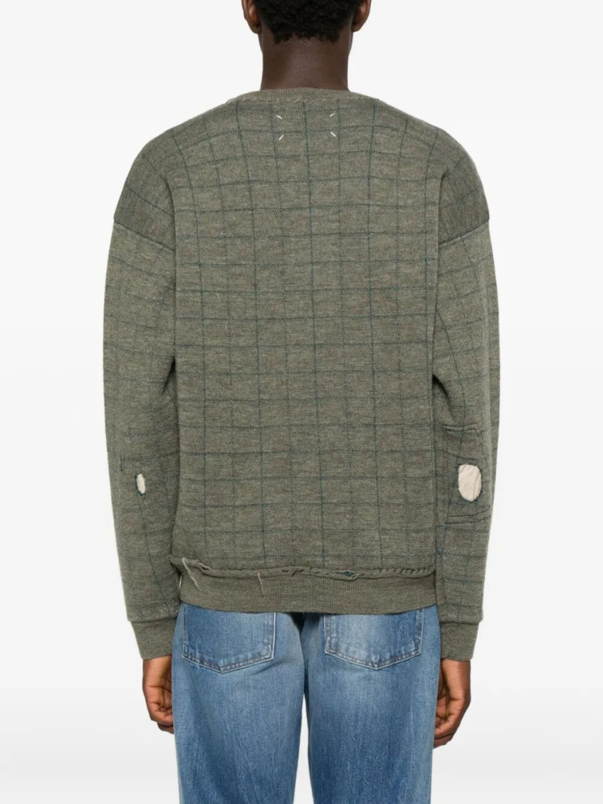 Green Checked Distressed Sweater