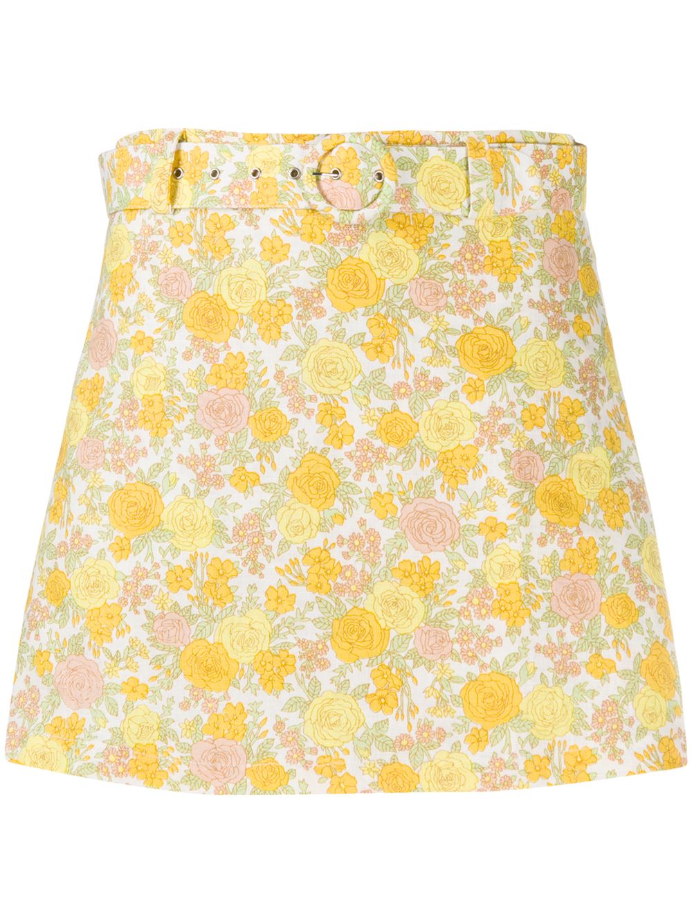 Floral print belted shorts - Yellow