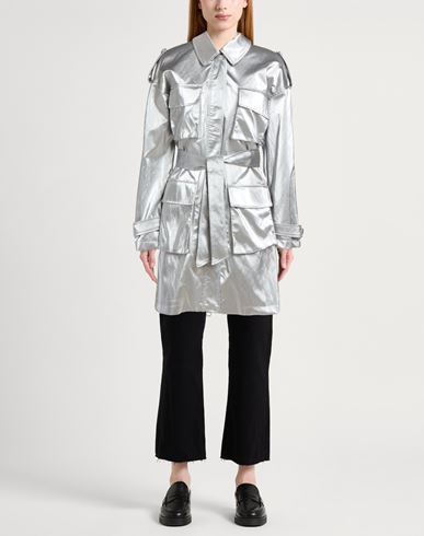 Woman Overcoat & Trench Coat Silver Size 10 Viscose, Polyester, Cotton, Metallic fiber