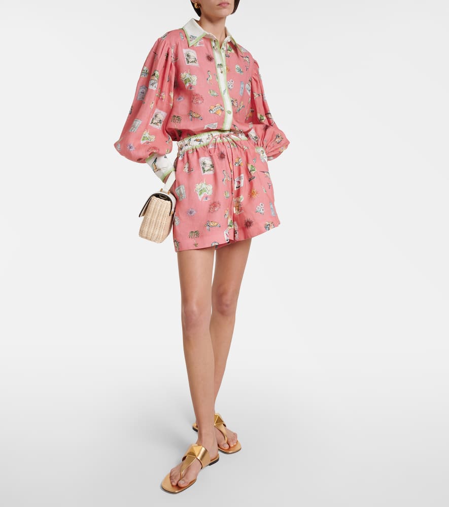 Alémais Puff-sleeve printed linen shirt
