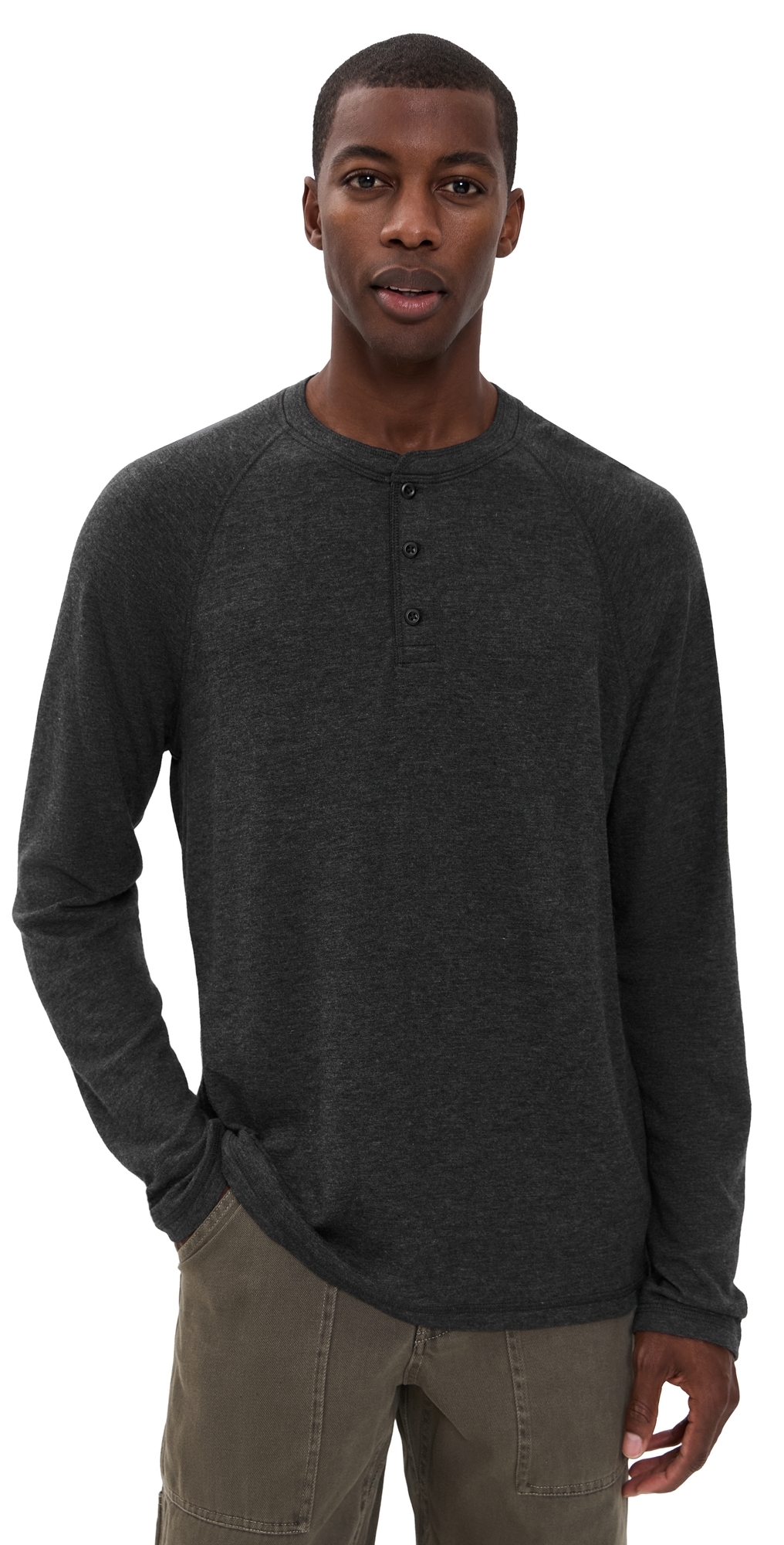 Long Sleeve Cloud Henley Charcoal Heather