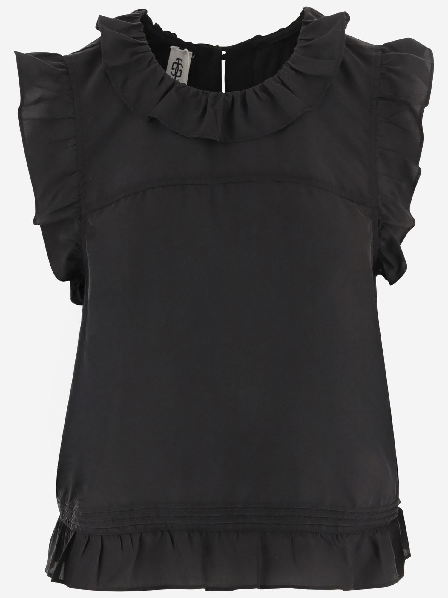 Silk Ruffle Blouse — Black