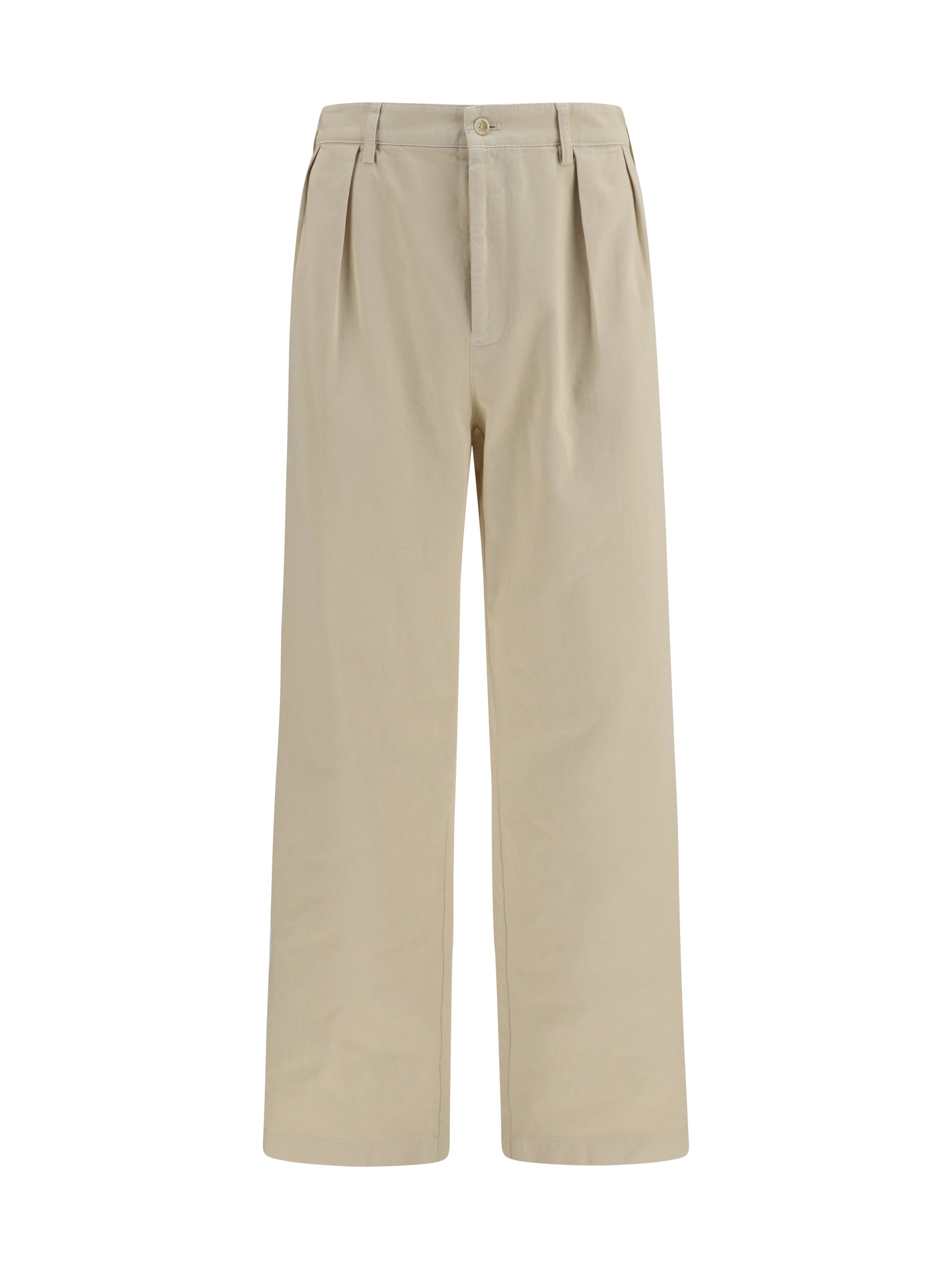 Straight-Leg Cotton Trousers — Beige