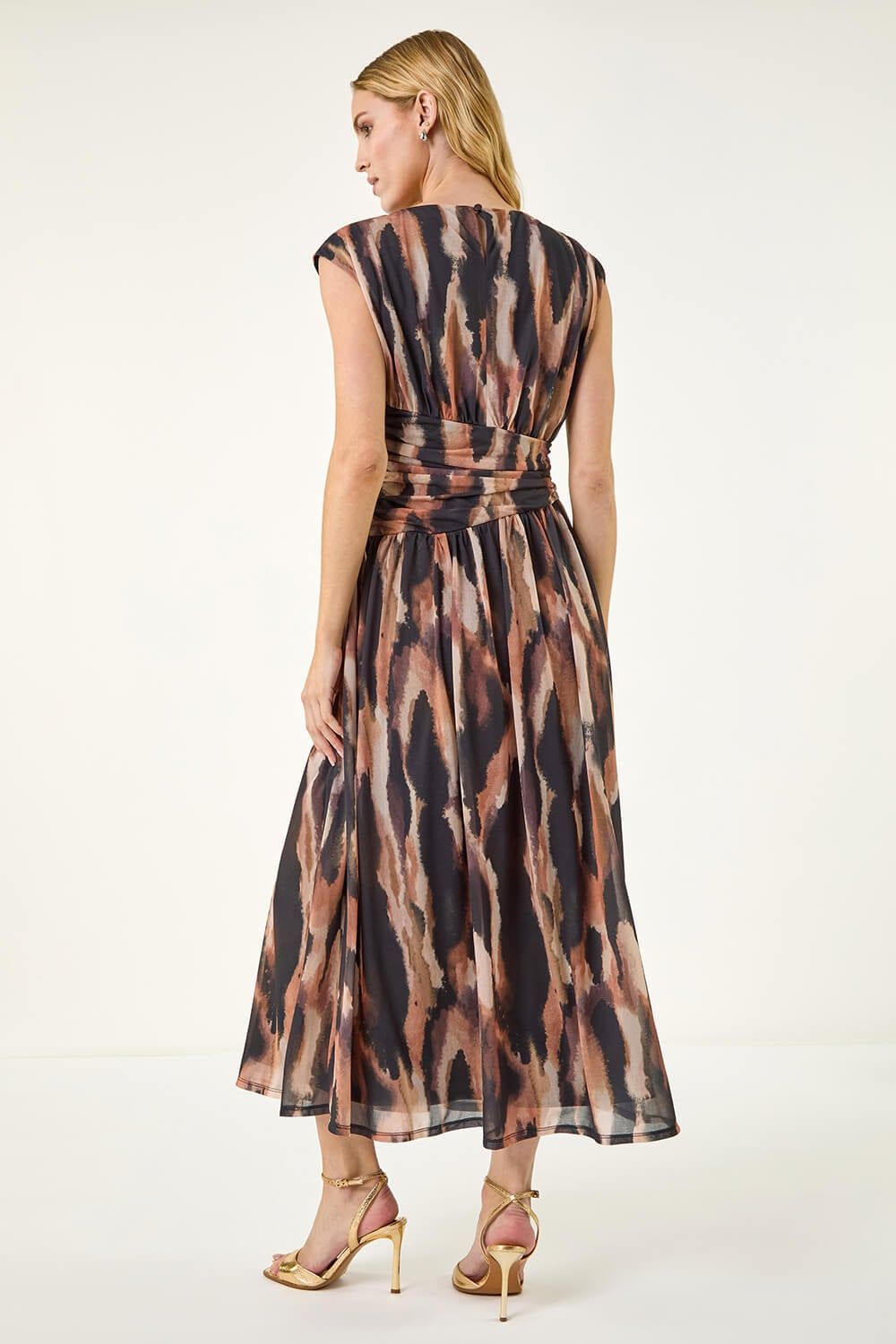 Roman Women's Abstract Print Ruched Dress in Black
