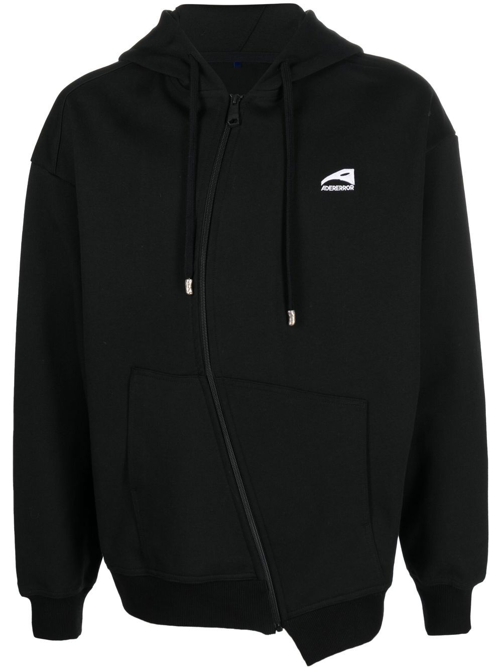 Curved-zip long-sleeve hoodie - Black