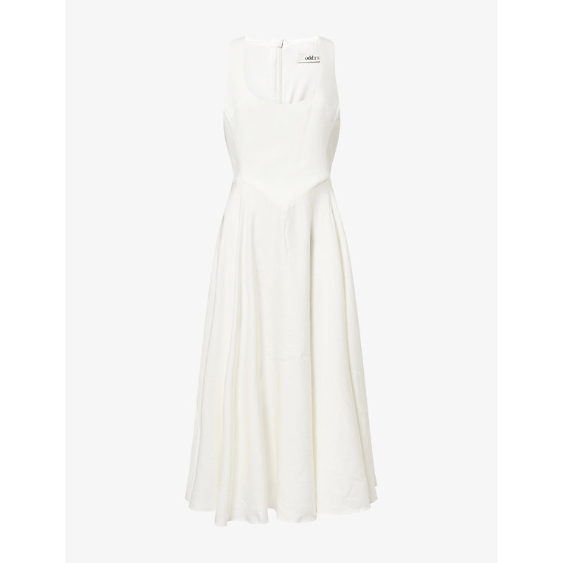 Womens Scoop-Neck Cinched Woven Midi Dress