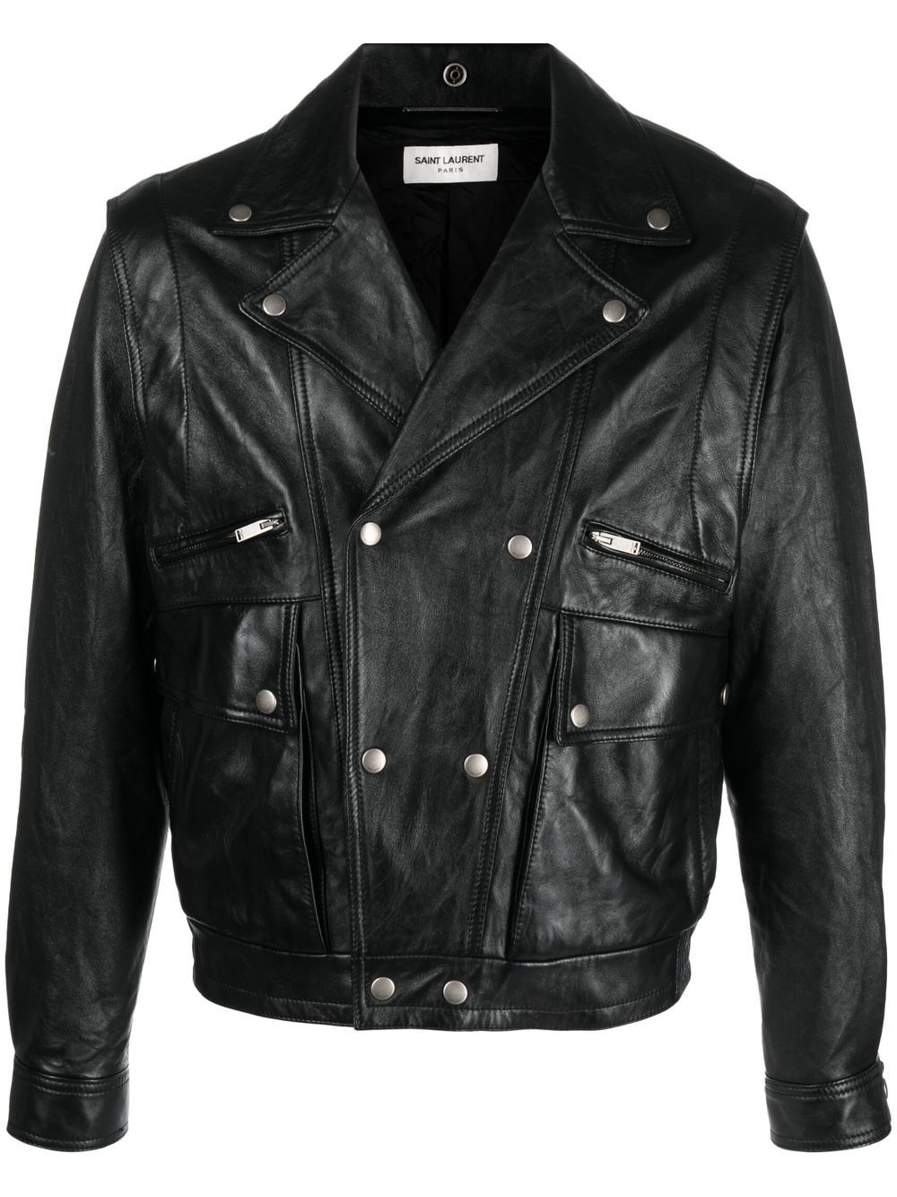 Crinkled-effect leather jacket - Black
