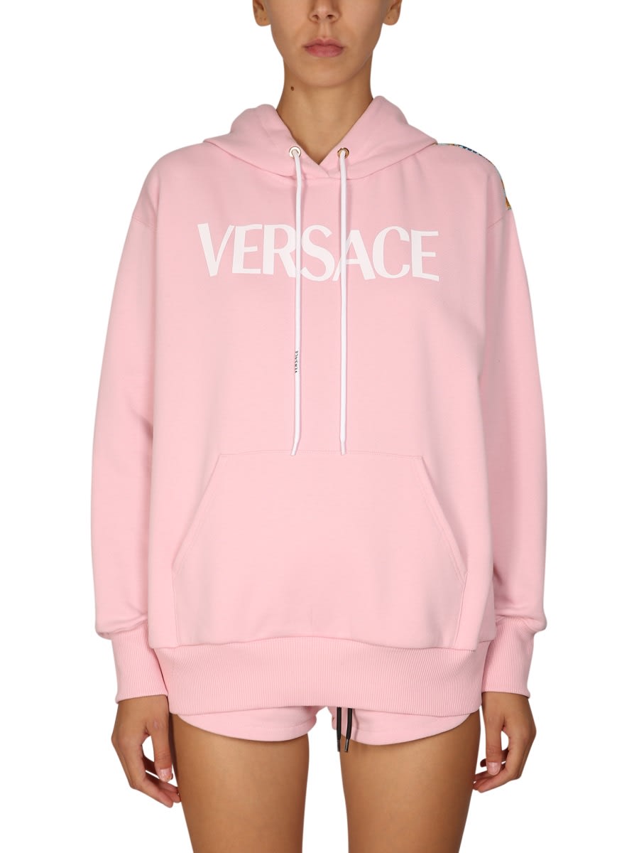 Panelled print hooded sweatshirt