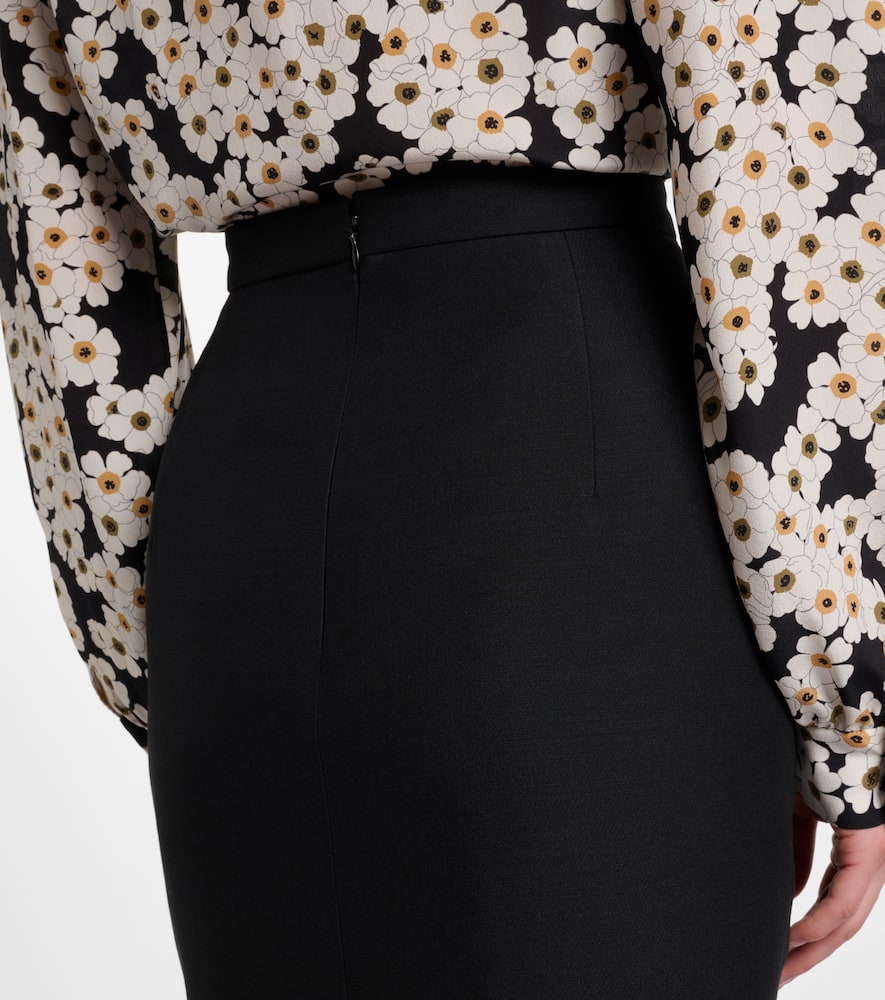 Feather-trimmed wool and silk Crepe Couture midi skirt