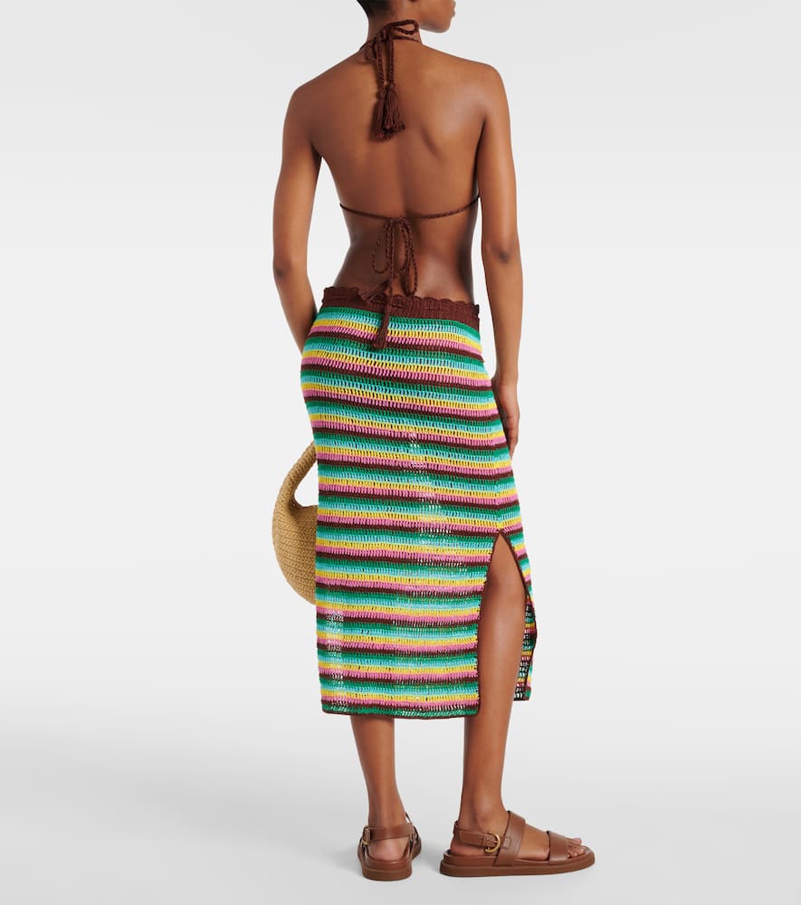 Striped crochet cotton midi skirt
