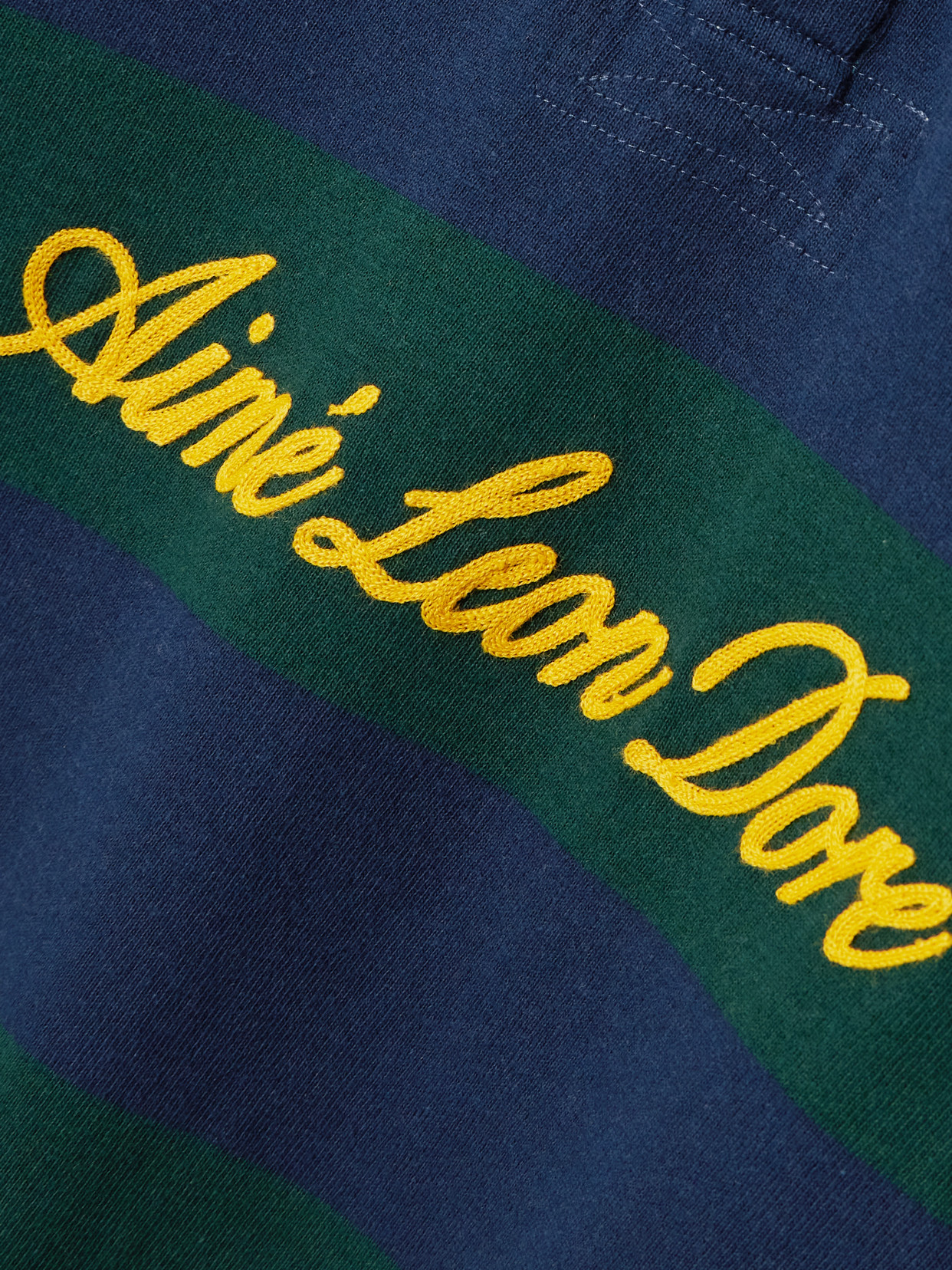 Script Embroidered Printed Striped Corduroy-trimmed Cotton Rugby Shirt - Green