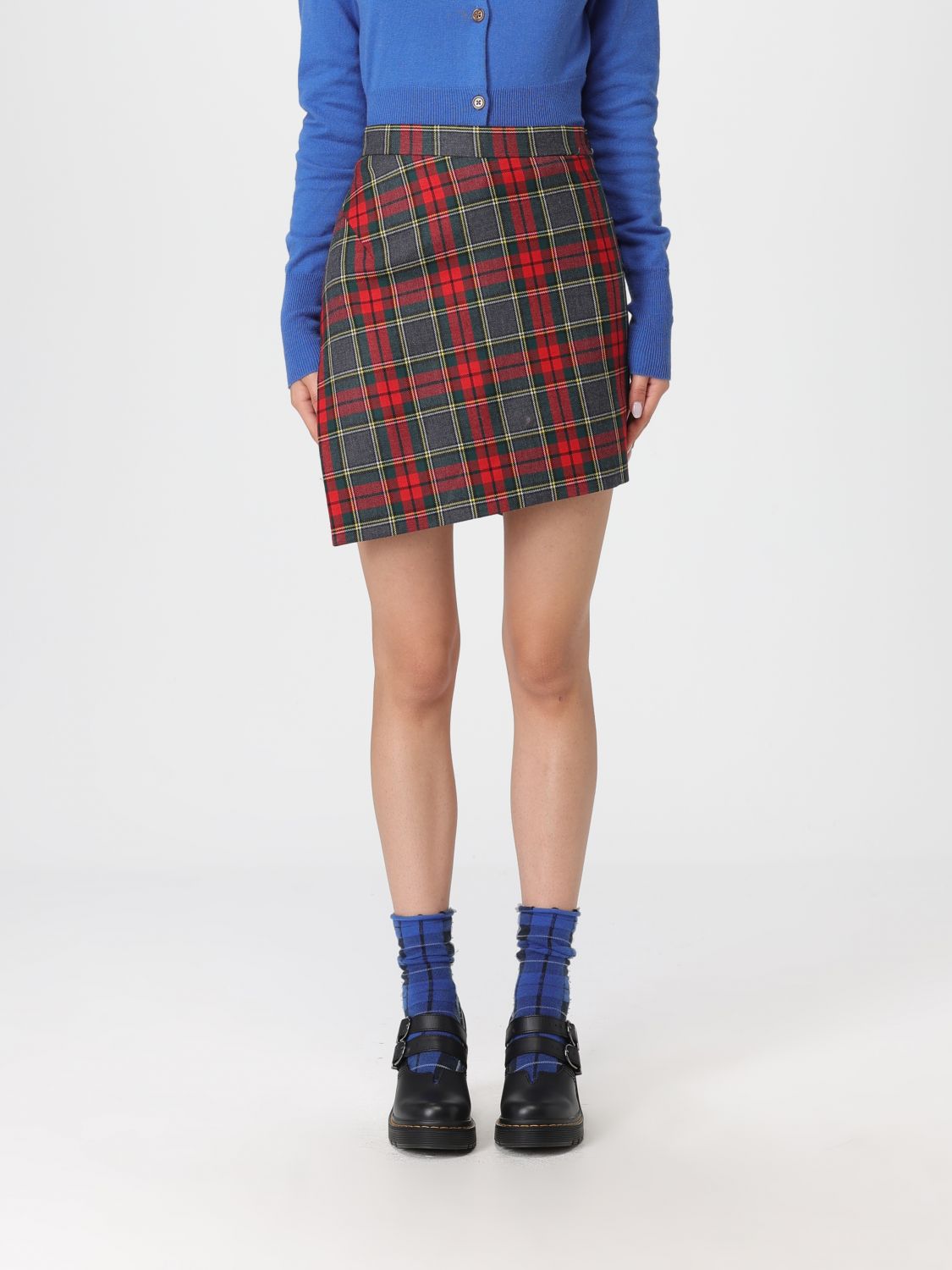 Asymmetric plaid mini skirt - Green