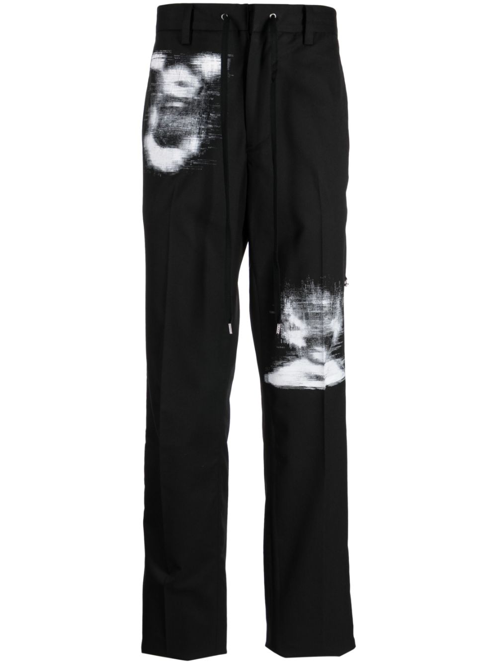 Graphic-print drawstring-waist trousers - Black