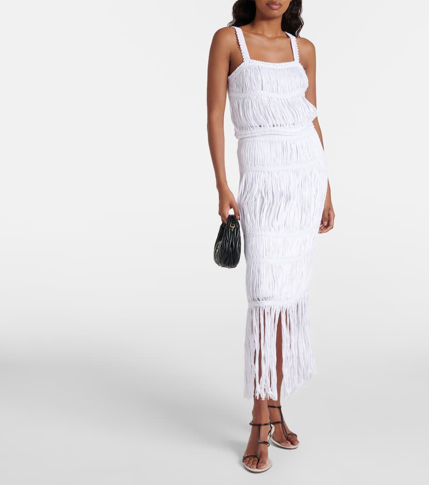 Yarra fringed cotton midi skirt