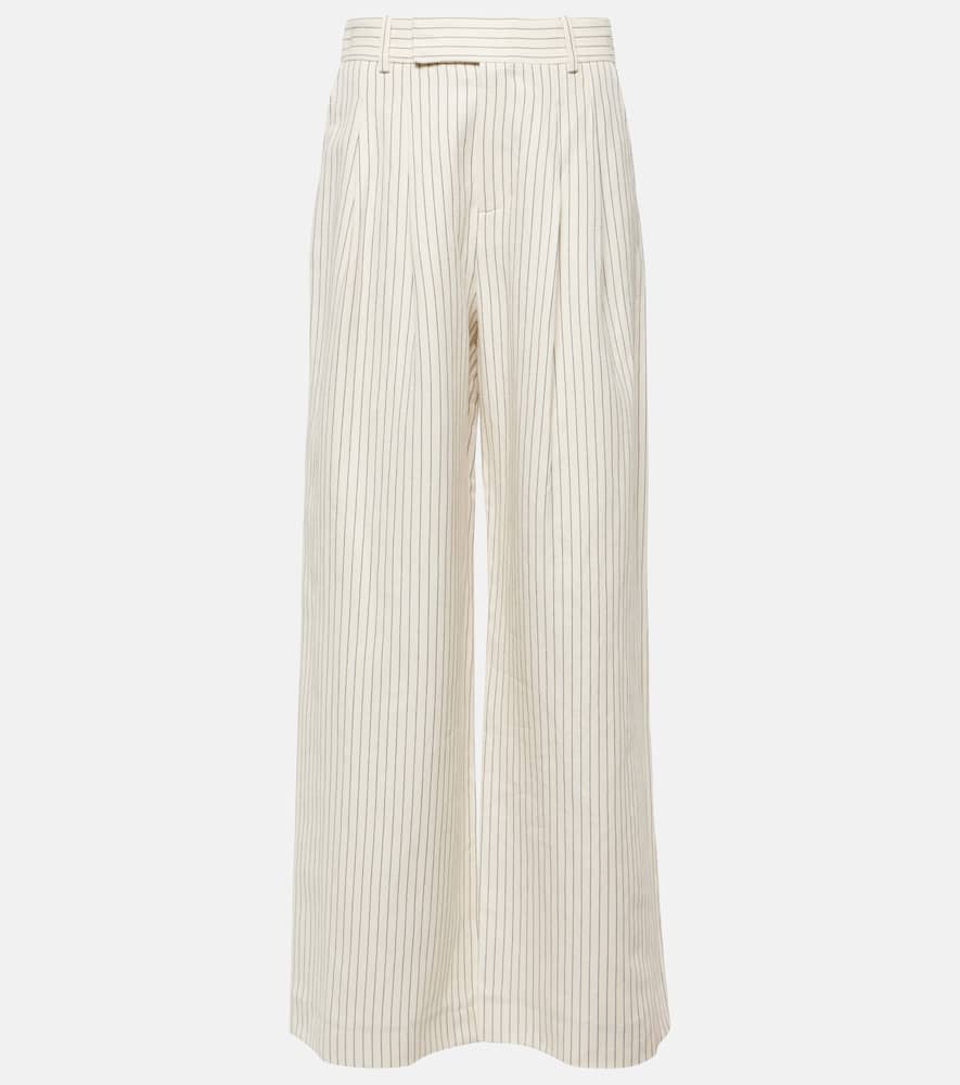 Mid-rise cotton and linen wide-leg pants