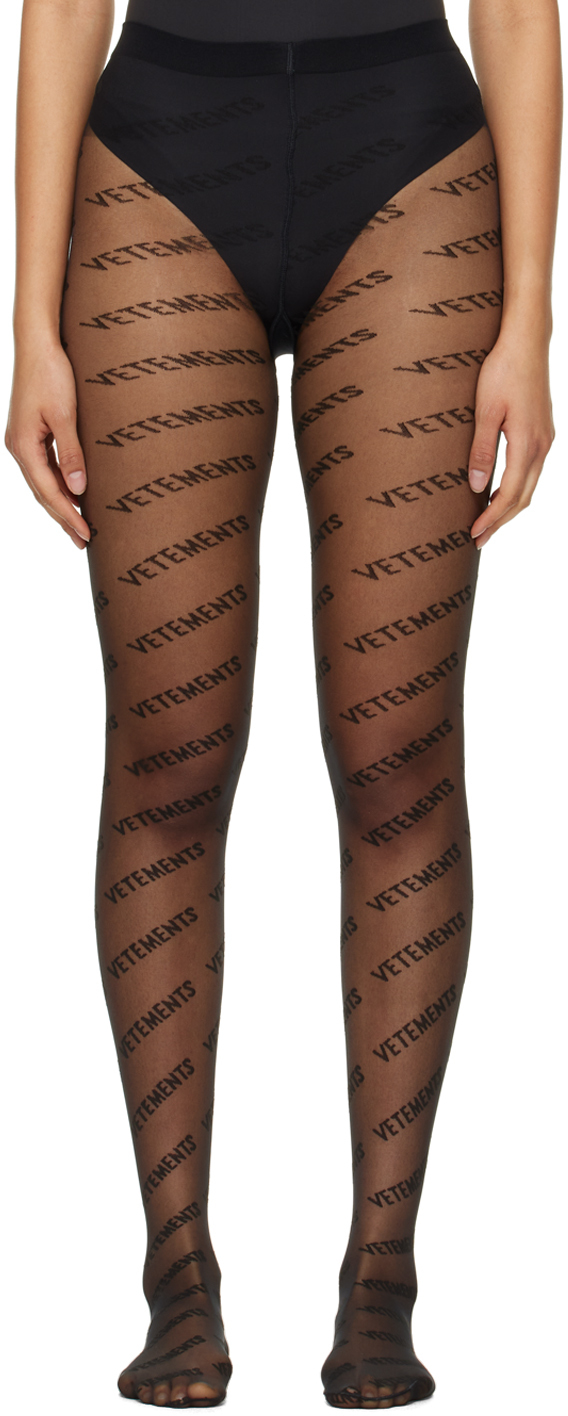 VETEMENTS Black Wolford Edition Monogram Logo Tights