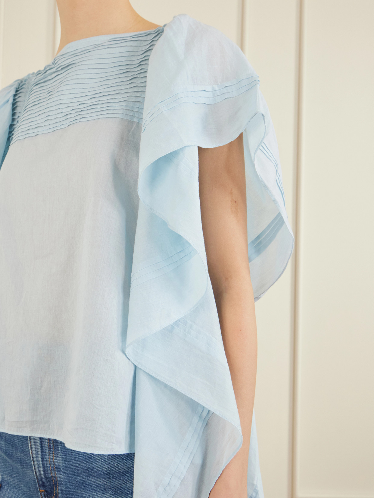 Lu Ruffled Cotton-voile Top - Blue