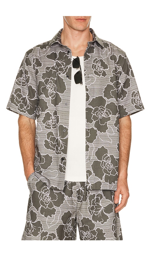 Les Deux Charlie Poppy All Over Print Shirt in Olive. - M also in L, S, XL/1X
