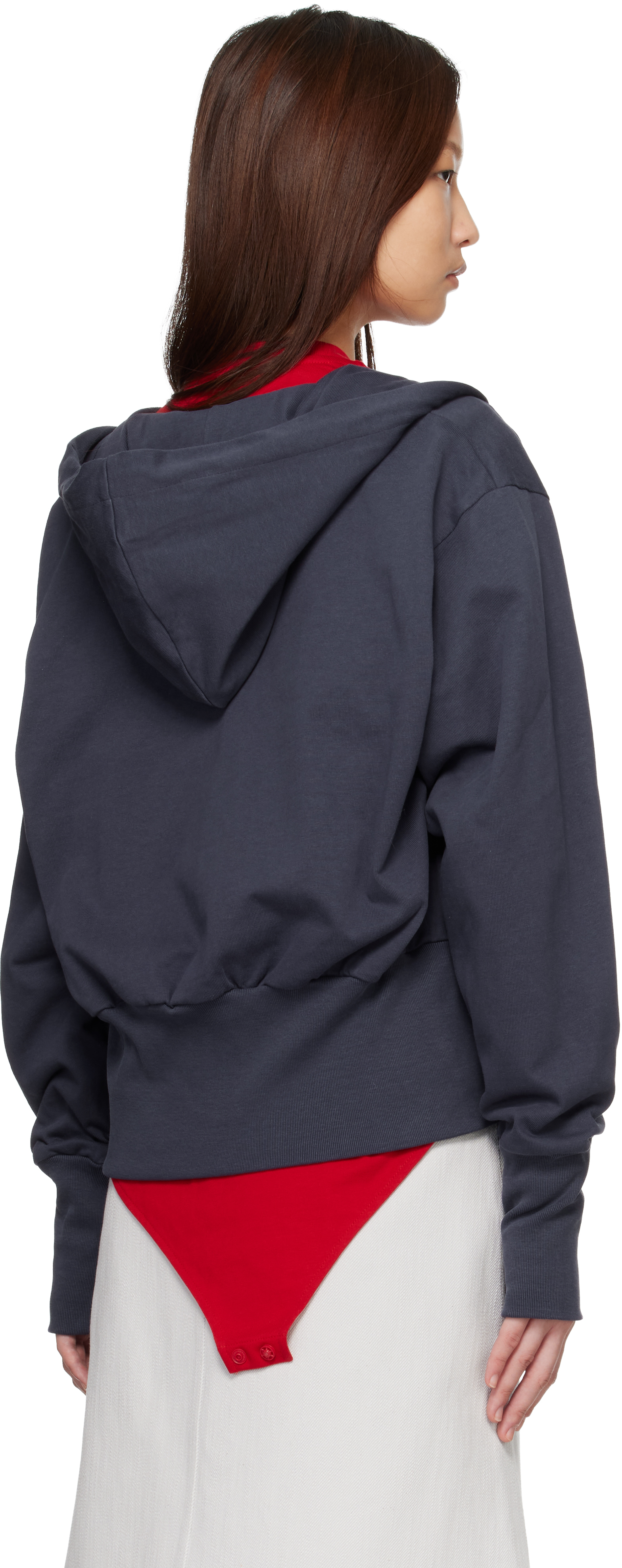 Navy Wide Band Zip-Up Hoodie