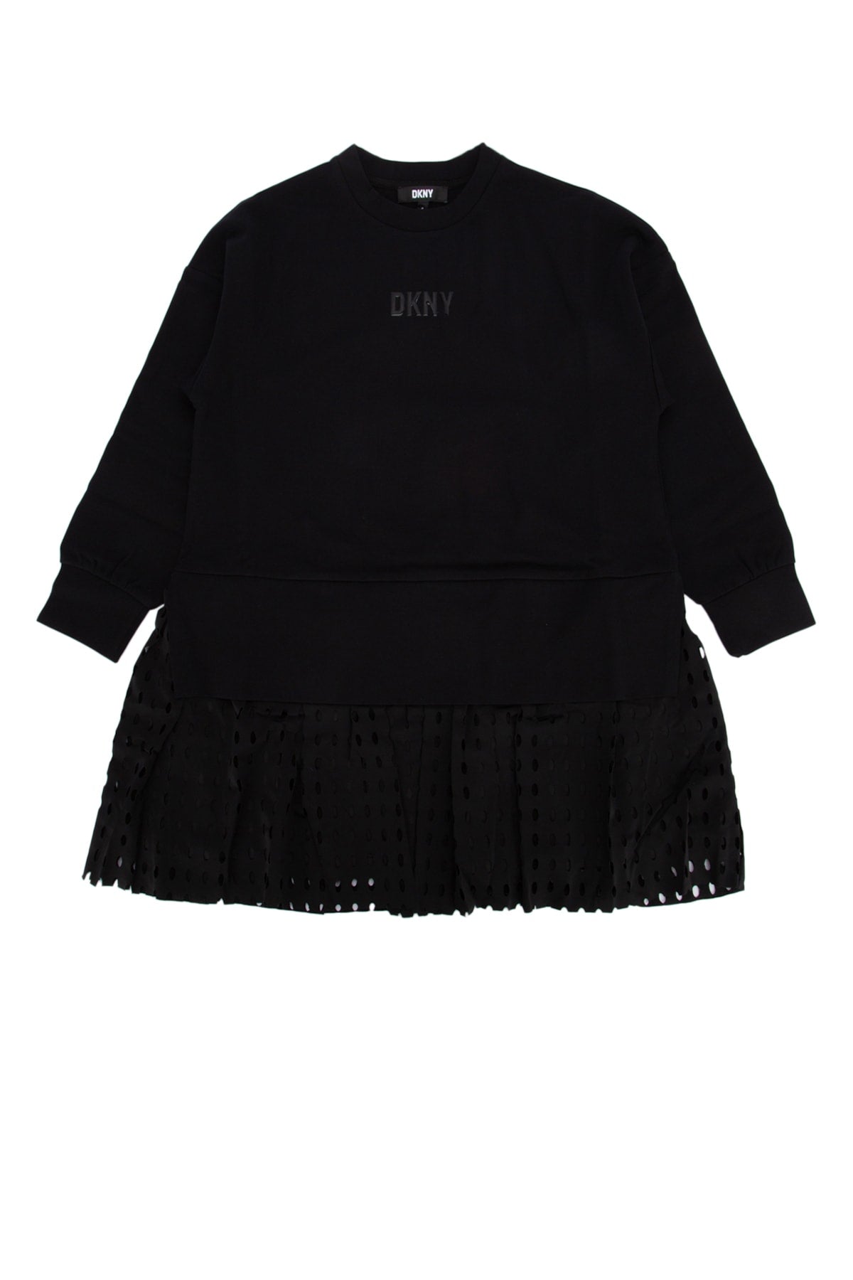 Perforated Pleated Dress — Black