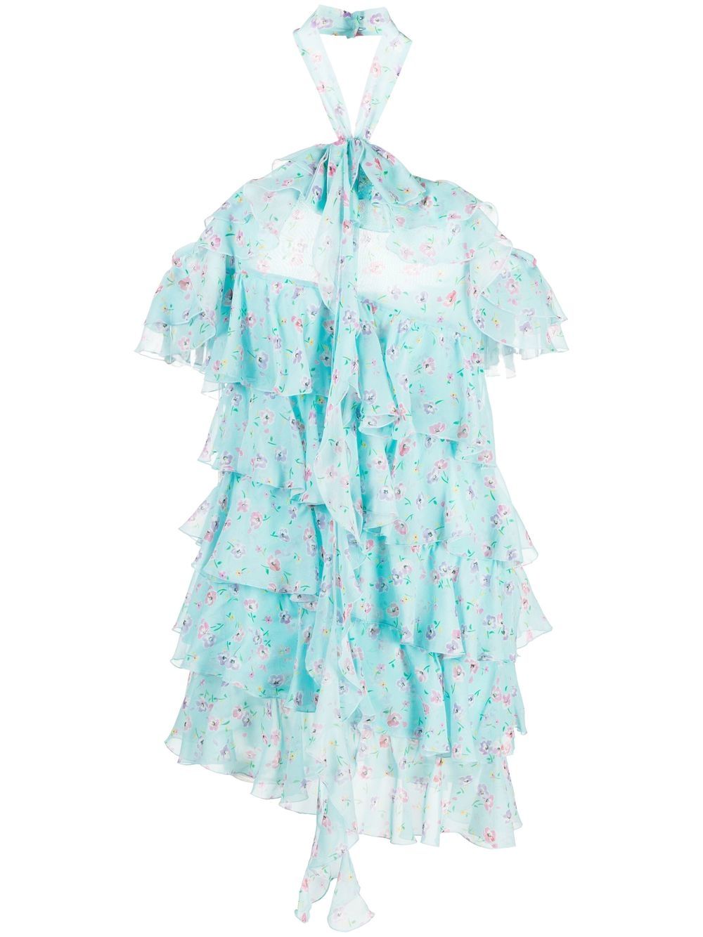 Floral-print ruffled dress - Blue