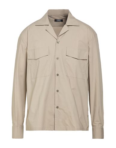 Man Shirt Beige Size 38 Cotton, Elastane