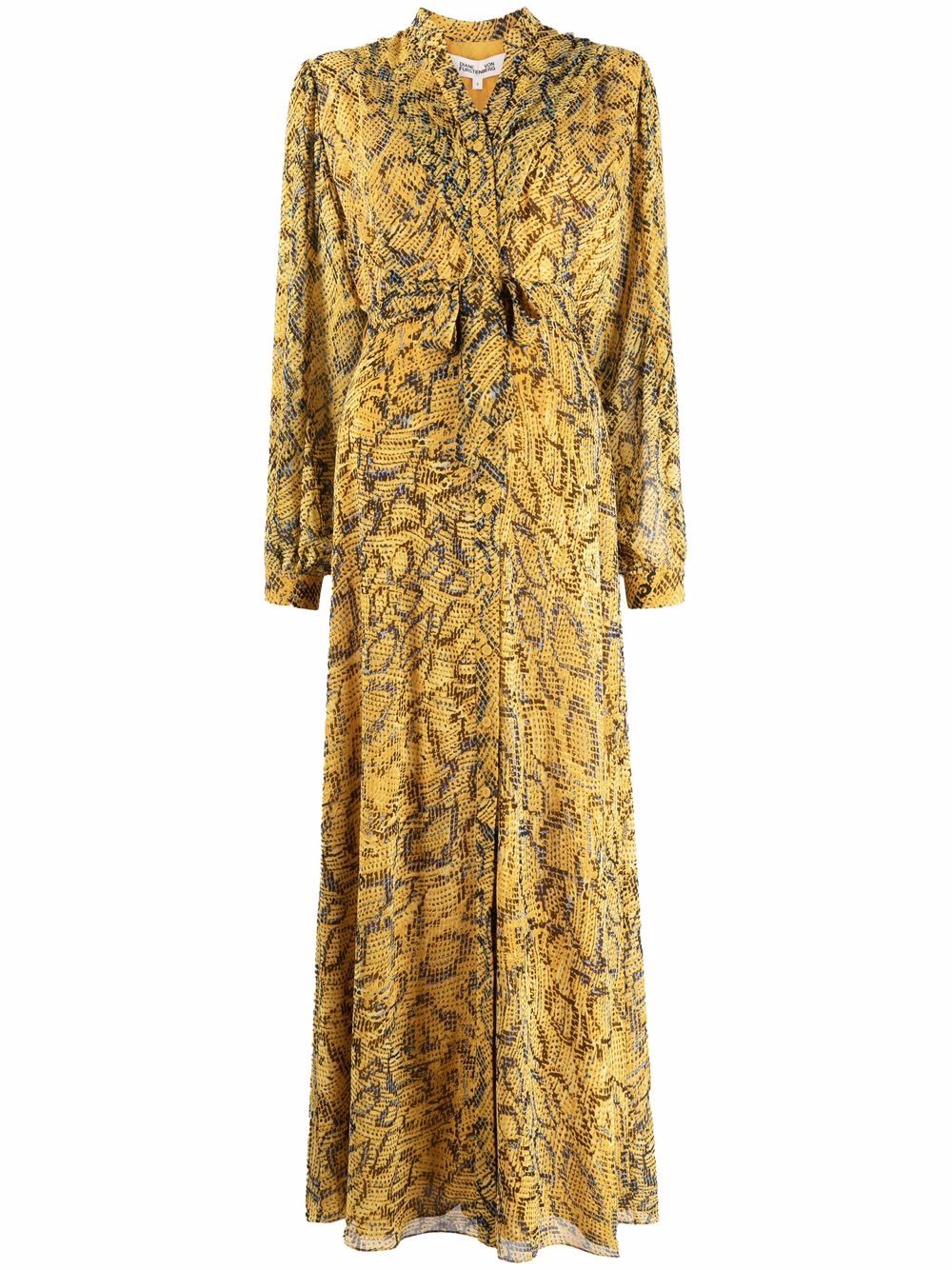 Belted snake-print maxi dress - Yellow