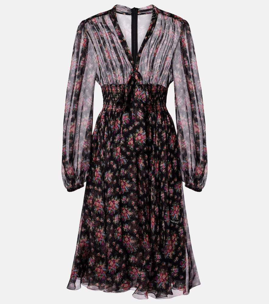 Floral shirred silk midi dress