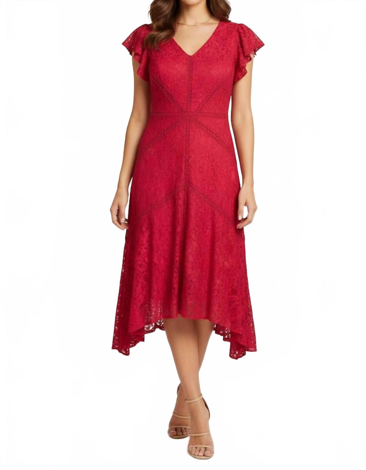 V-Neck Lace Midi Dress In Cranberry