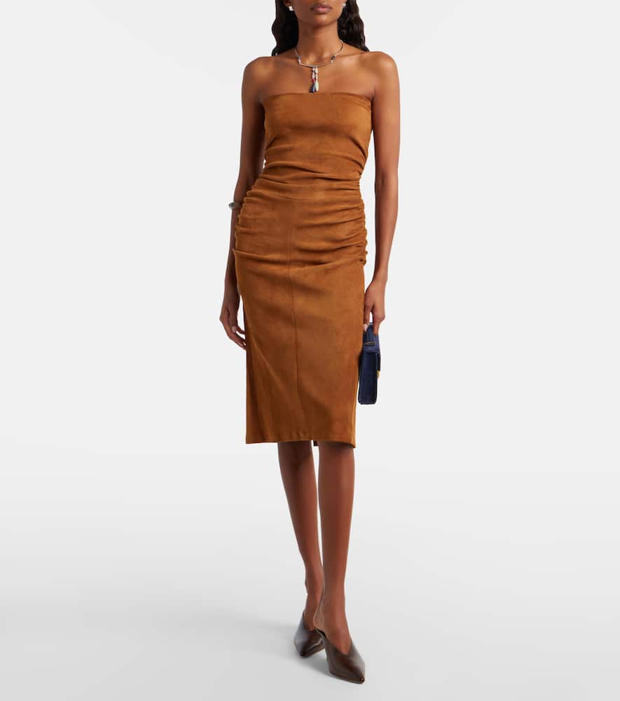 Salma ruched suede midi dress