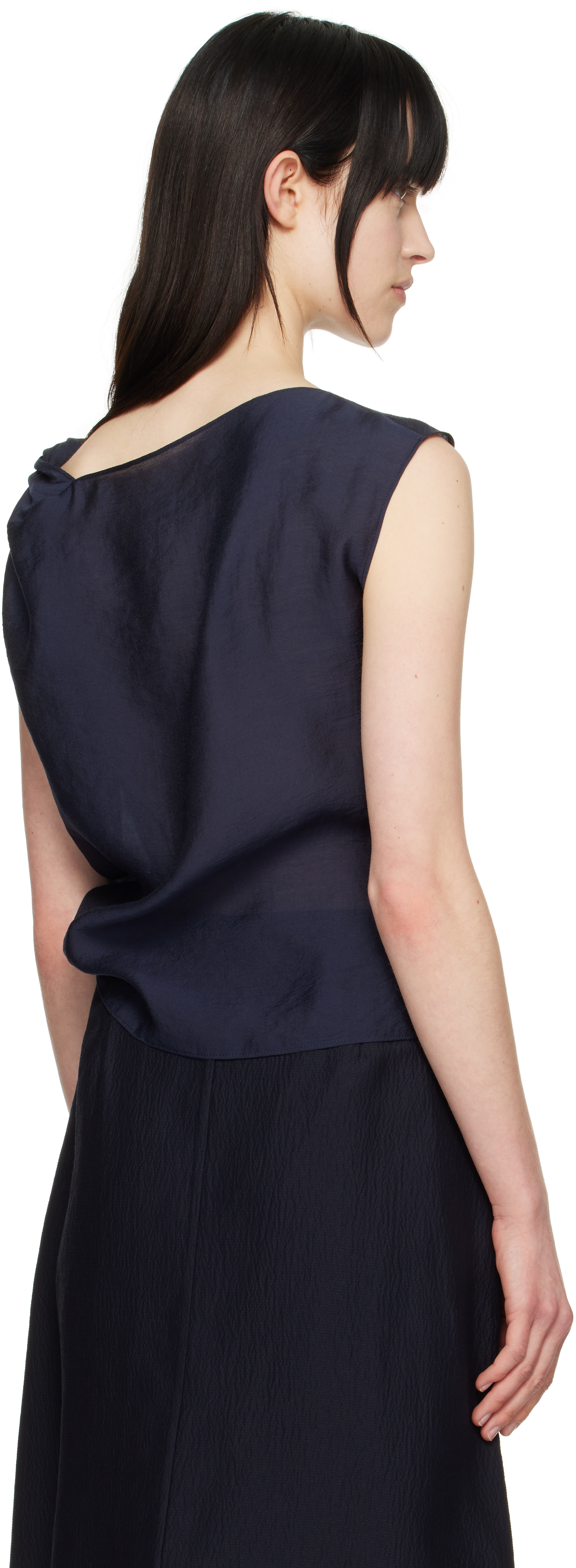 LE17SEPTEMBRE Navy Asymmetrical Draped Tank Top